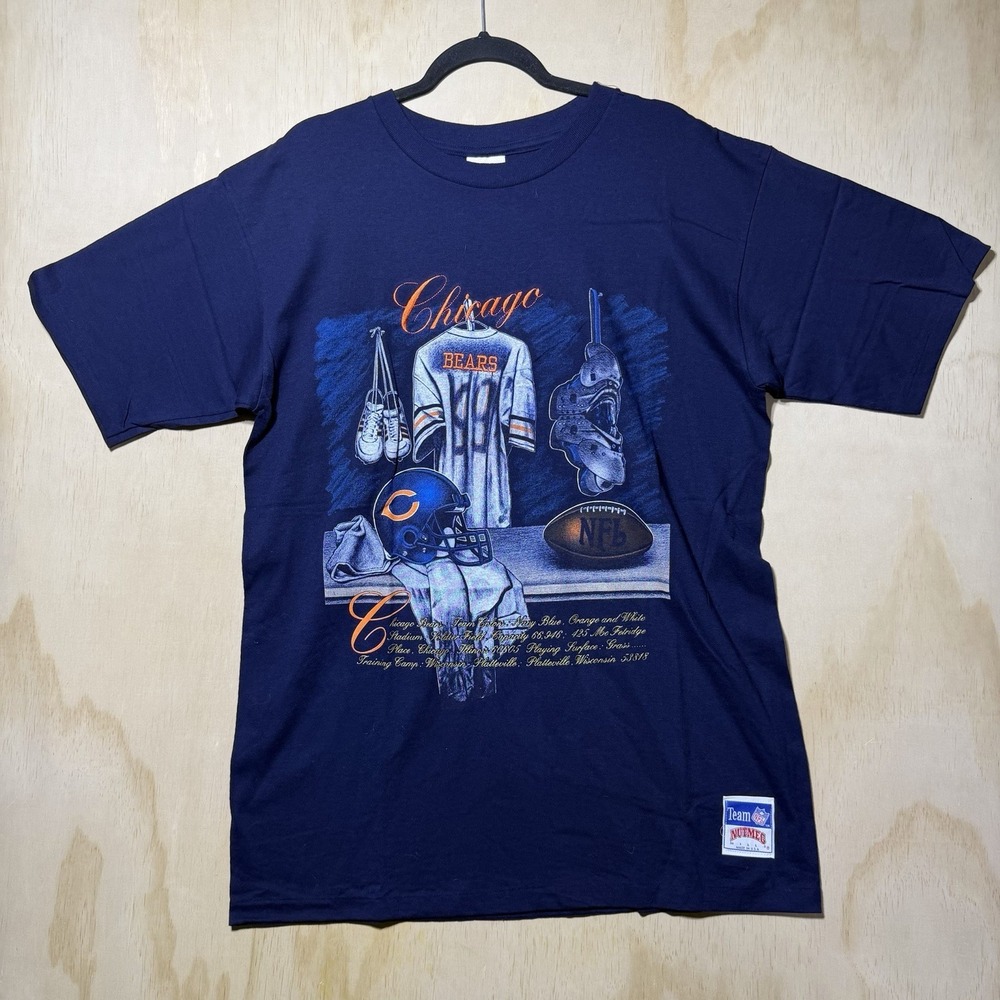 Vintage Chicago Bears Nutmeg Mills NFL Graphic T Shirt USA Made XL Blue